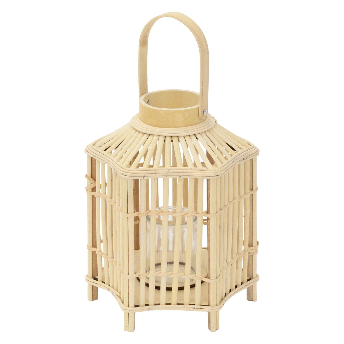 ECD Germany Bambus Laterne, Windlicht H:45 cm Holzfarbe, Gartenlaterne mit Henkel & Glaseinsatz, Bambuslaterne, Kerzenhalter Innen/Außen, Deko Laterne
