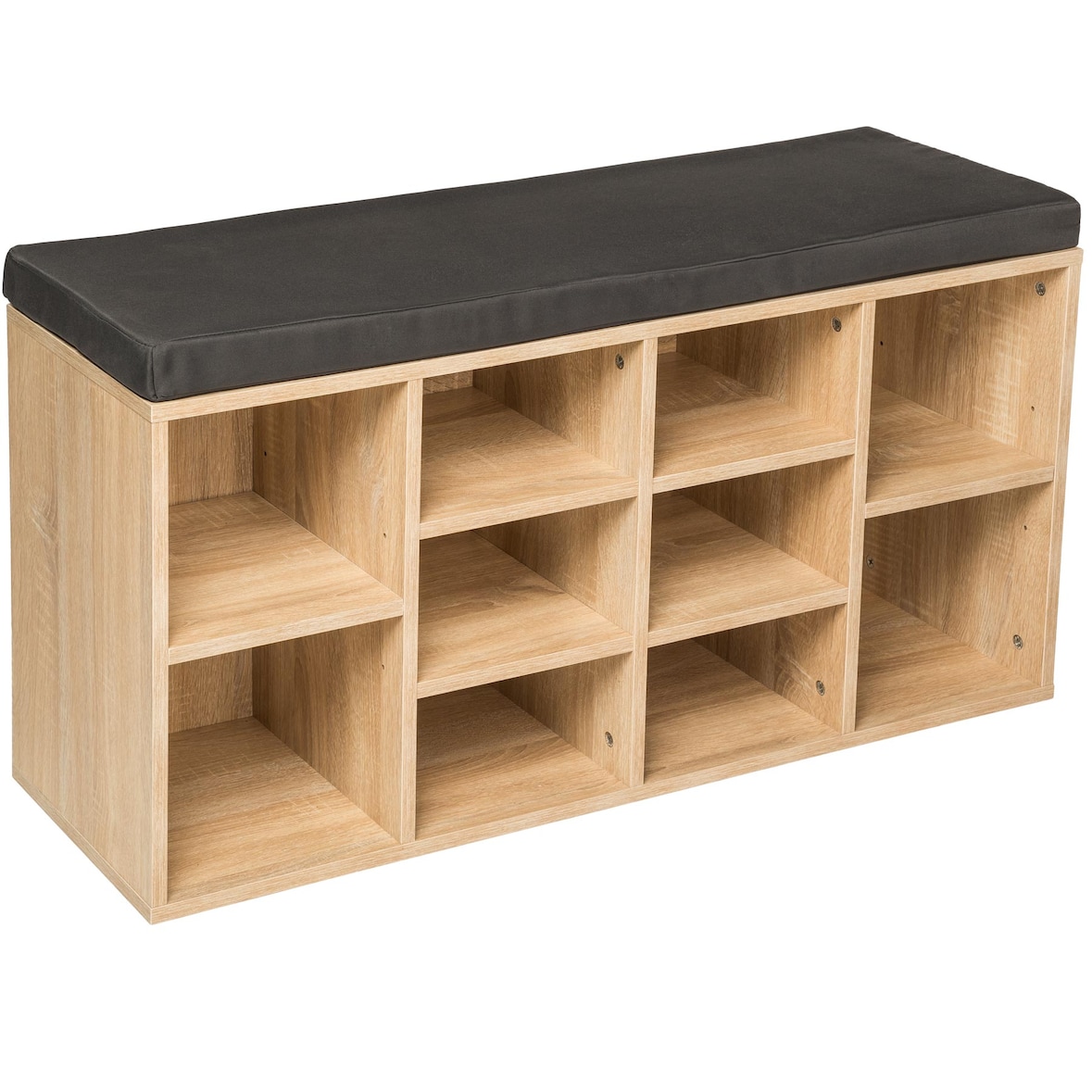 tectake Schoenenkast met zitkussen 103,5x48x30cm - donkergrijs/eiken licht - 402076