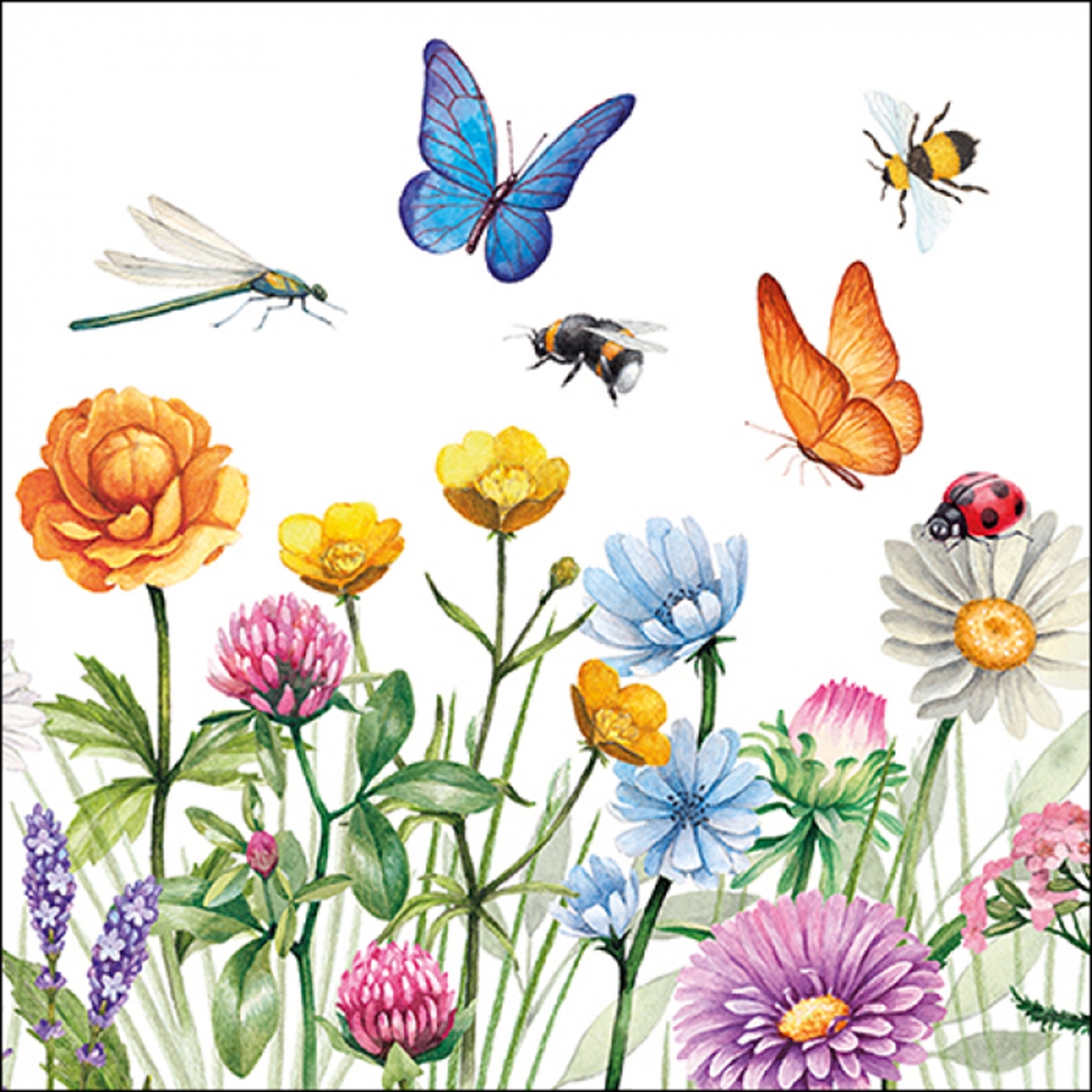 Ambiente 20 Servietten Papier 33x33cm 3-lagig - hochwertige Einweg Papierservietten Partyservietten Frühling Blumenwiese Garten Deko Bienen 