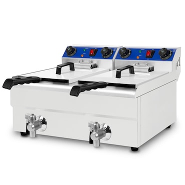 VERTES Freidora de acero inoxidable, 2 cubetas de 13 litros de capacidad, 50-250 °C, 2 x 3000 W, 230 V, principio de zona fría, 2 cestas