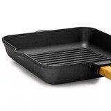 thumbnail of 26cm Gusseisen Grillpfanne Holzgriff Pressdeckel Bratpfanne Pfanne Feuerpfanne Pfannenwender Induktion