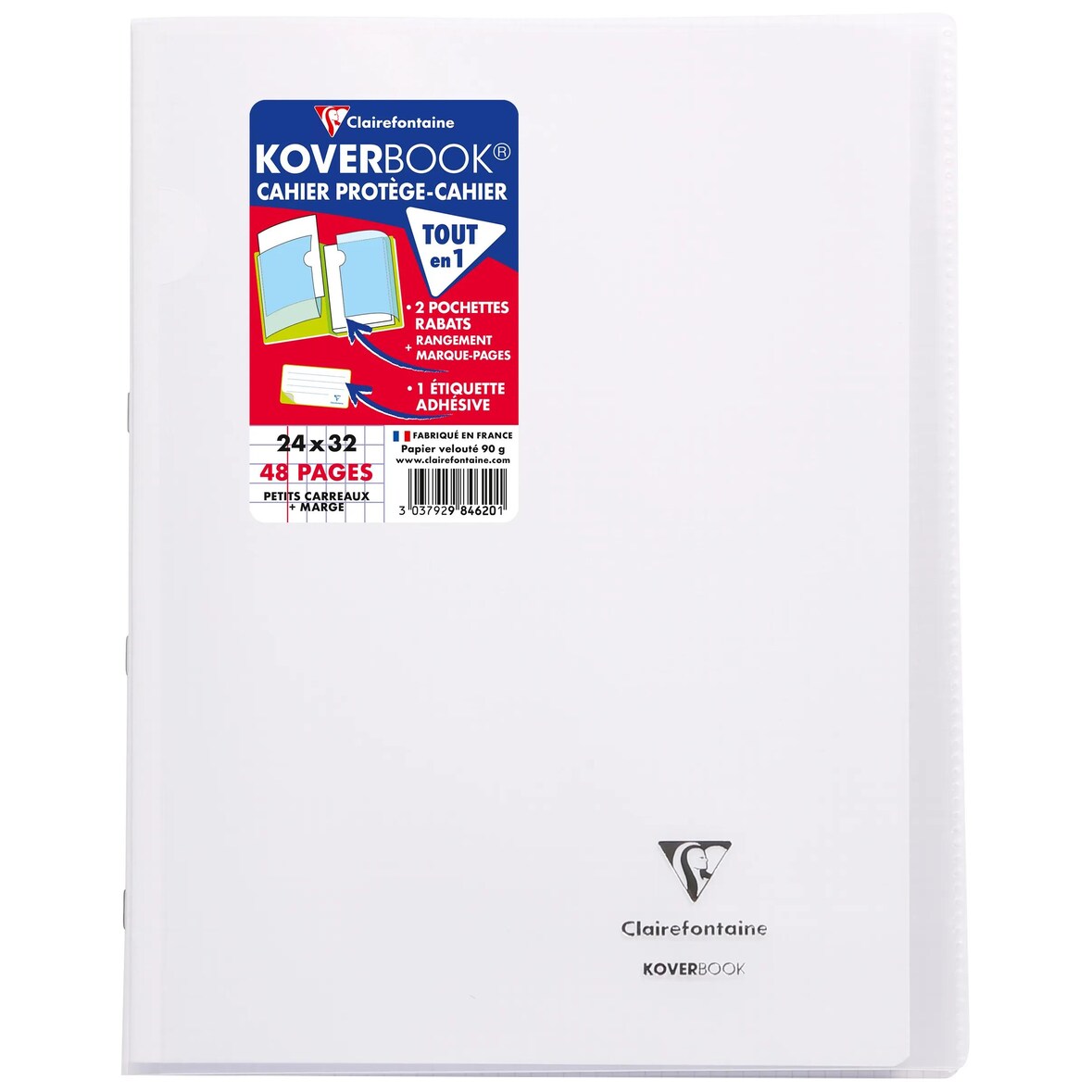 Clairefontaine 10x Koverbook, Heft 24x32 cm, 24 Blatt 90g, kariert 5/5 mit Rand, Einband aus transparentem Polypropylen - Farblos 984620C