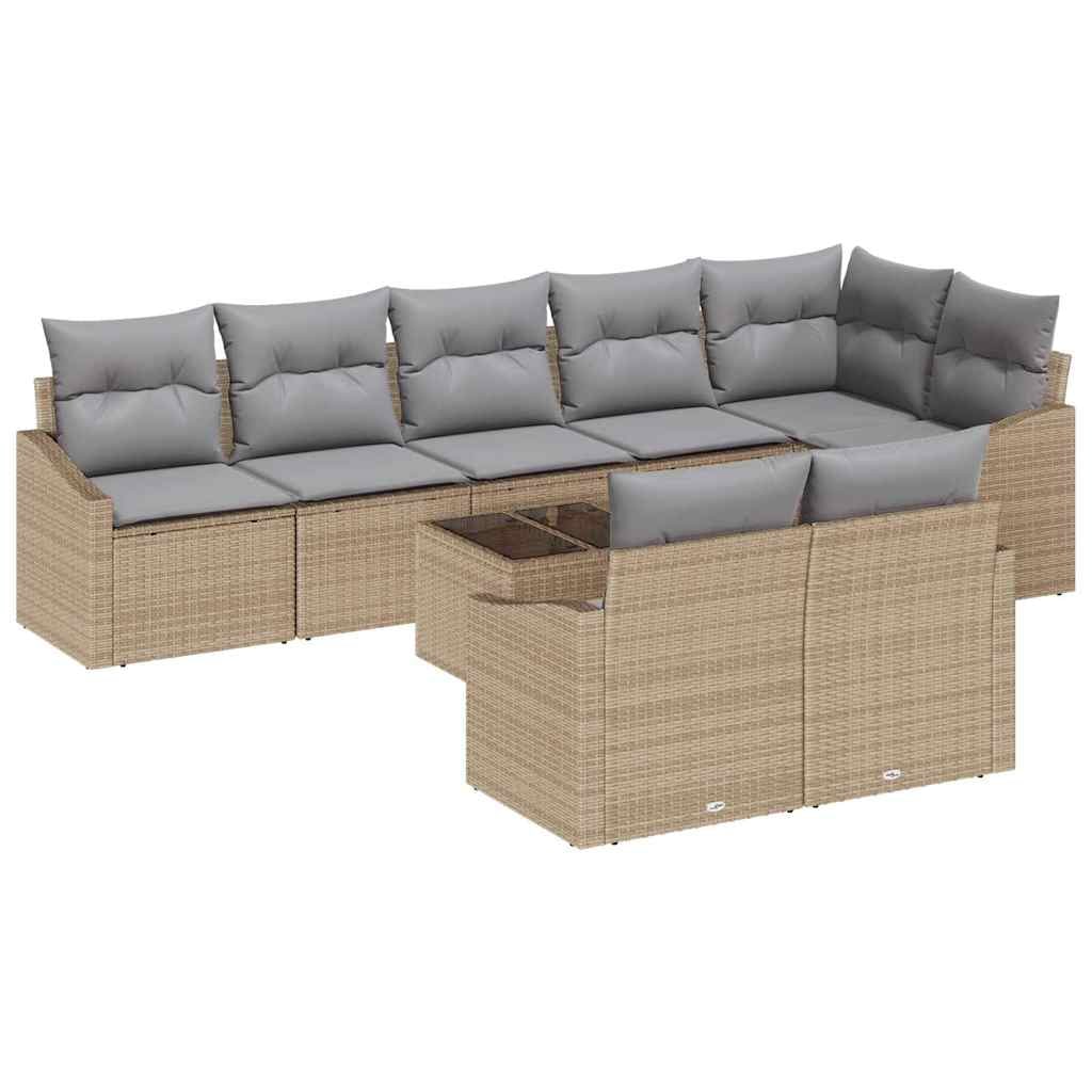 vidaXL Garten Essgruppe mit Kissen mit Speicher 9 pcs Beige, Hellgrau