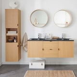 thumbnail of Meuble double vasque 140cm chêne STUDIO suspendu + miroir rond + colonne