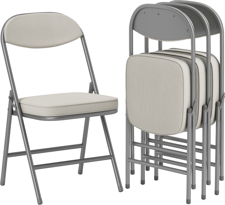 Klappstühle 4er-Set mit Polyesterbezug in Cremeweiß, Metallrahmen, gepolstert, 45 x 48,5 x 82 cm
