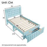 thumbnail of Einzelbett 90x200 aus Massivholz mit Stauraum und Schublade, Holzbett im kreativen Blockdesign, stabiles Bett mit Lattenrost, modernes Design Blau