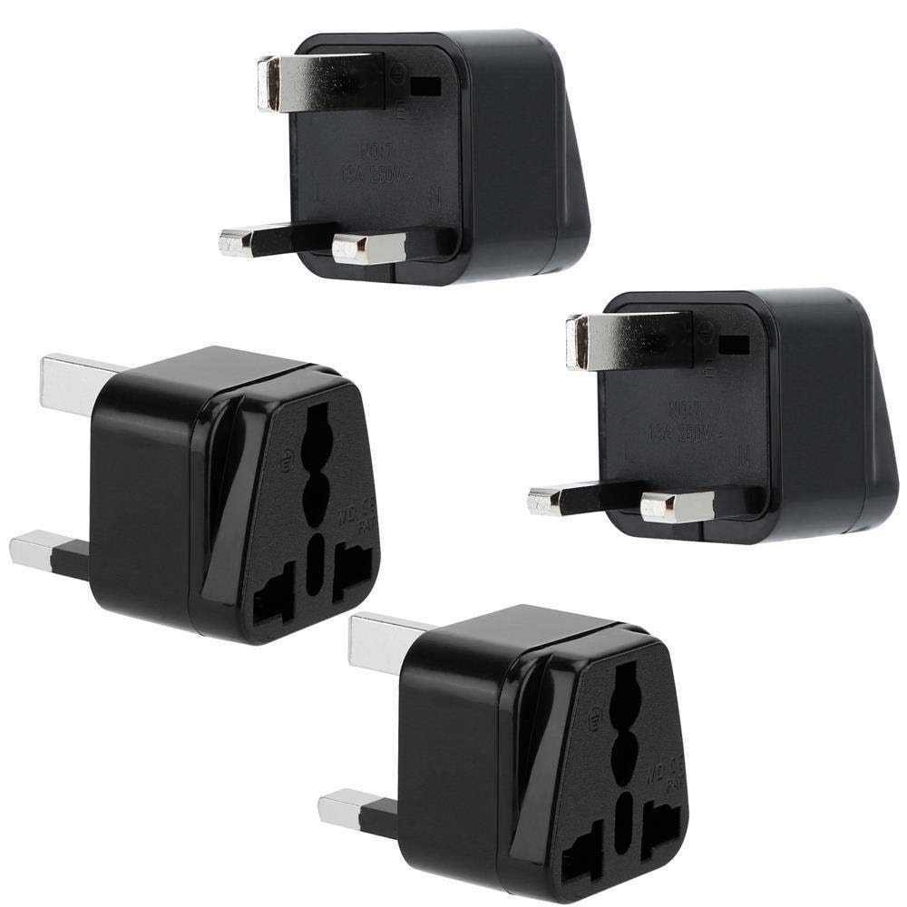 Intirilife 4x Steckdosen Adapter in SCHWARZ - 4er Set UK Typ G Stromadapter Reisestecker für z.B. Deutschland, Italien, Spanien, Frankreich