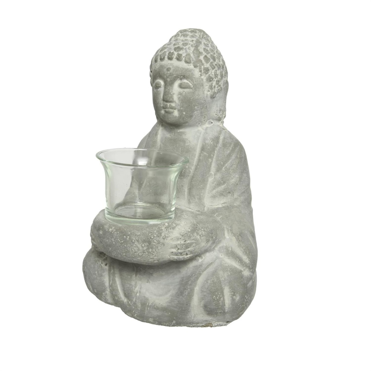 Teelichthalter Buddha Statue Kerzenhalter Zen Deko H: 20cm grau