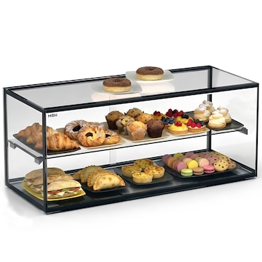 MBH - Vitrina expositora neutra de bancada profissional 92 cm. Expositor neutro de balcão 2 andares para bar, restauração e hoteleria.