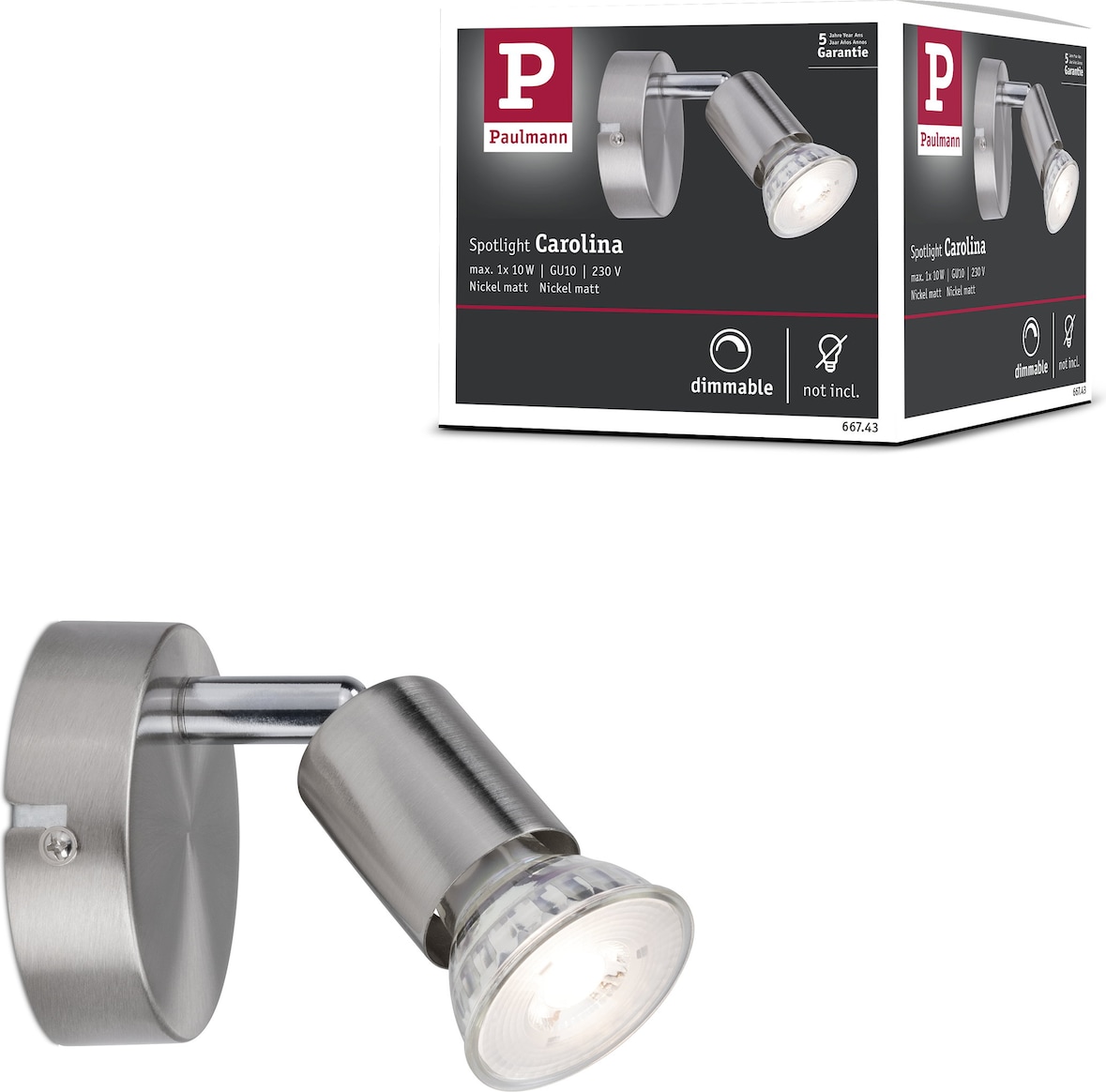 Paulmann Spotlight Carolina   GU10   230V max. 10W dimmbar Nickel matt 66743