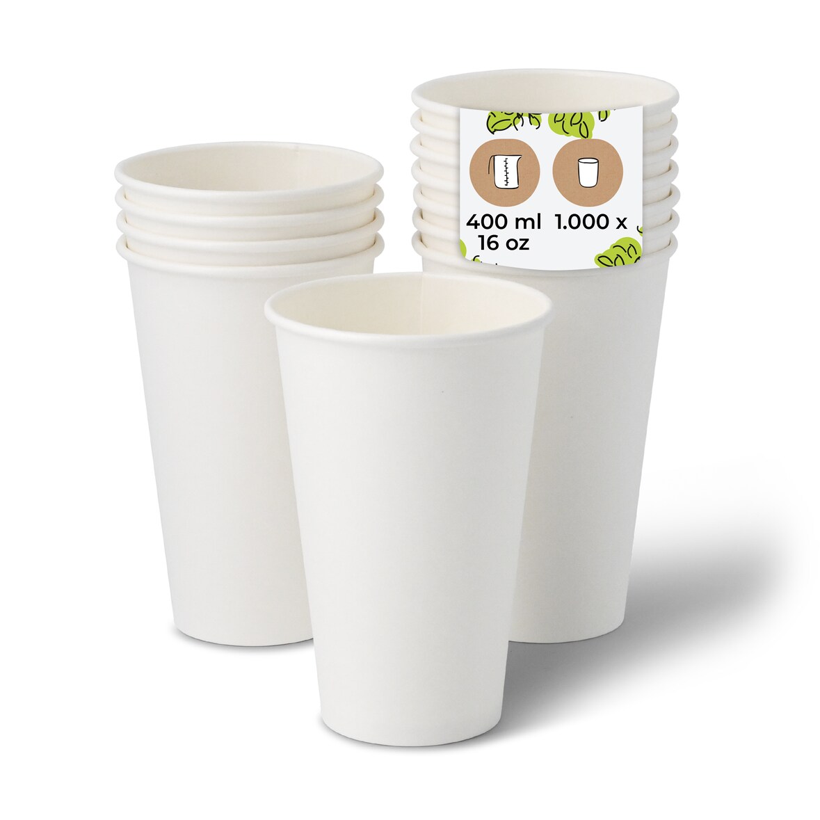 BIOZOYG Pappbecher 1000 Stück 400 ml / 16 oz, Ø 90 mm, weiß - Becher für Heißgetränke - Kaffeebecher to go Einwegbecher, Alternative zu Styroporbecher