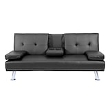 thumbnail of 3er-Sofa HWC-F60, Couch Schlafsofa Gästebett, Tassenhalter verstellbar 97x166cm ~ Kunstleder, schwarz