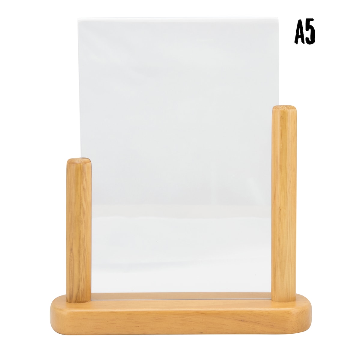 Securit® Transparante A5 Posterhouder - Acryl - Teak gelakte houten voet - Dubbelzijdig