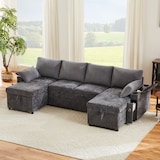 thumbnail of Schlafsofa U-Form mit Stauraum, Getränkehaltern und Kissen – Umwandelbares Sofa 272x131x86 – Modernes Design in Grau