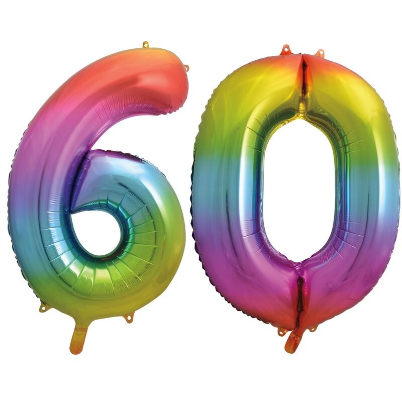 XL Folienballon Regenbogen Zahl 60