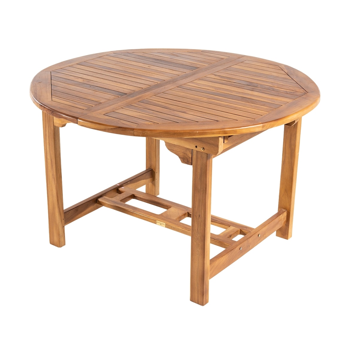 Mesa de jardín extensible 120/180 cm de madera teca, Redonda, Madera teca grado A, Tamaño: 120/180x77 cm, Tratamiento al agua aplicado