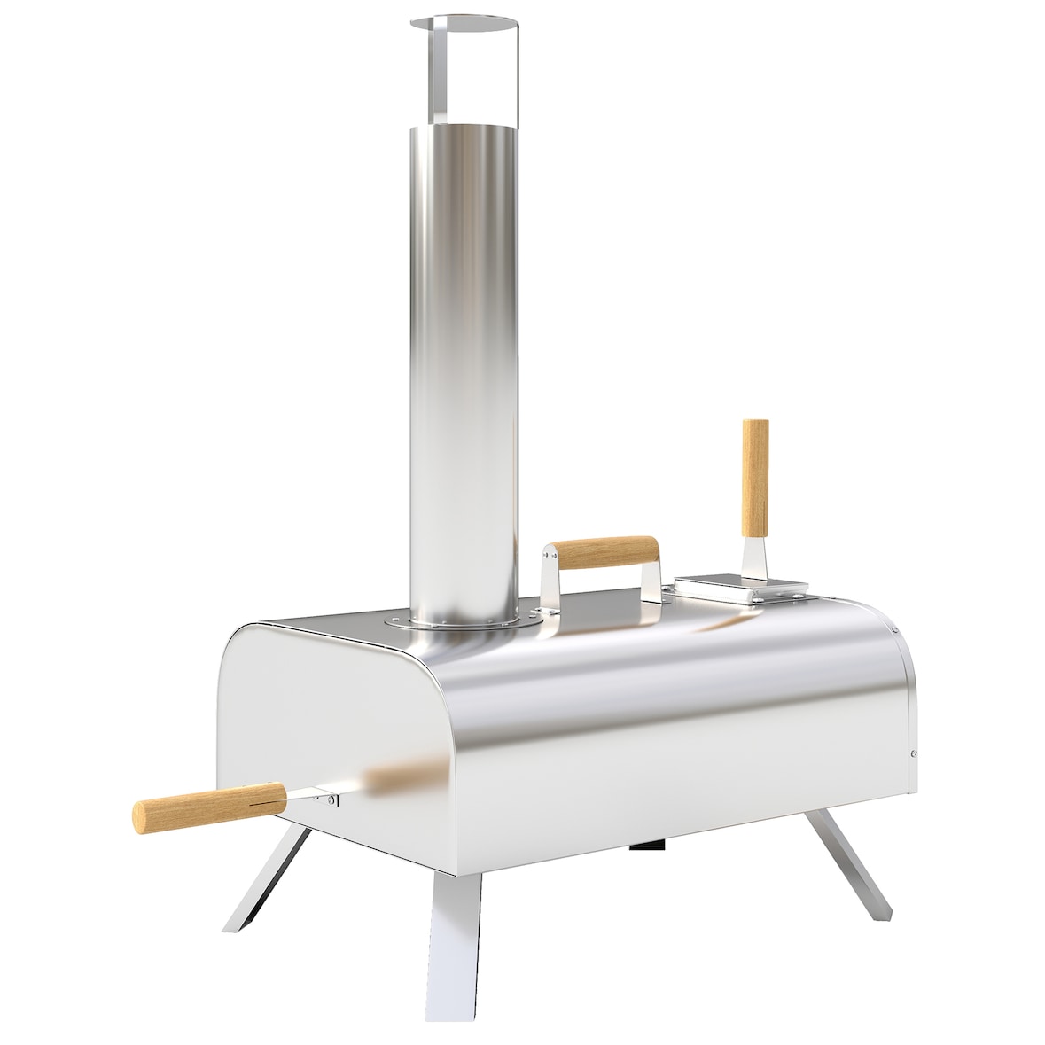 Outsunny mini horno de pizza exterior portátil de acero inoxidable con piedra refractaria pala patas plegables mangos de madera termómetro y bandeja