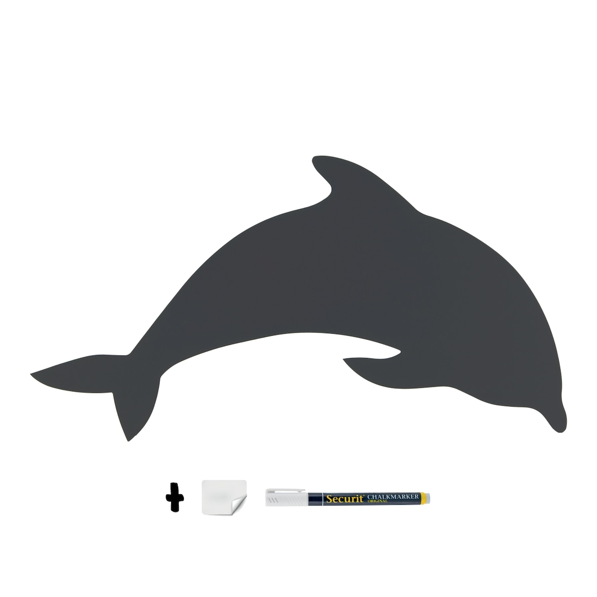 Securit® Wandtafel - Delfin Silhouette - Kreidestift und Klett-Kit für Wandbefestigung inklusive
