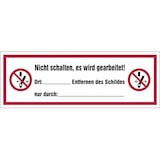 thumbnail of Verbotsschild, Nicht schalten, es wird gearbeitet, 74 x 210 mm - ASR/ISO 7010 - 210x74 mm Folie selbstklebend