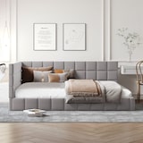 thumbnail of Polsterbett 140x200 mit Lattenrost – klassisches, gepolstertes Schlafzimmerbett aus hautsympathischem Samt, flexibel und komfortabel Grau