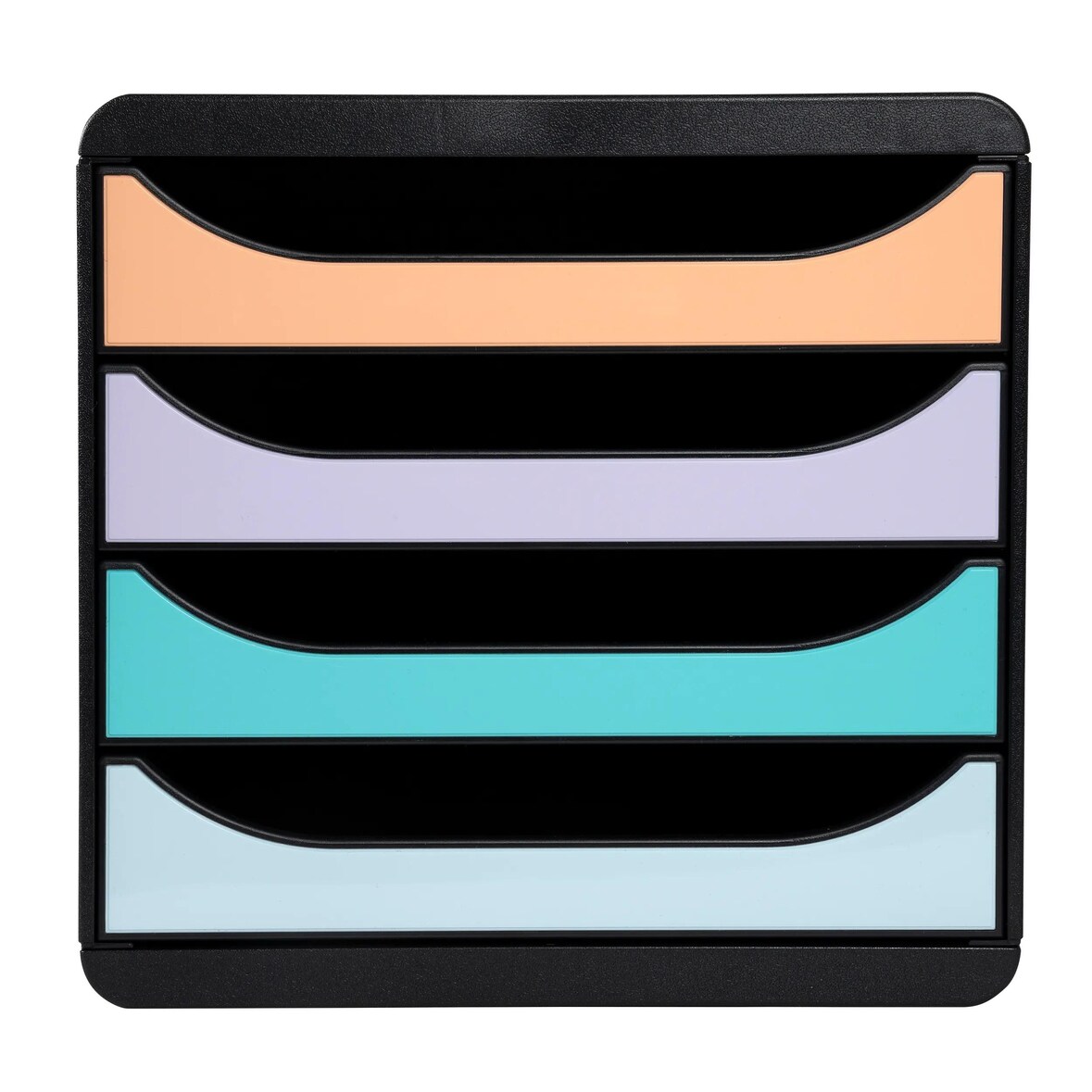 EXACOMPTA Cassettiera Big-Box  3104296D, 4 cassetti, box polistirolo monoblocco, (PxlxAlt) 34,7x27,8x26,7 cm, gamma Aquarel, nero/cassetti pastello