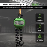 thumbnail of Kettenzug triangel 1000kg / 1 t Tragkraft - 12 m Hubhöhe - Doppelbremse HSC Flaschenzug Hebezug Seilzug
