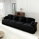 thumbnail of Sofa 4-Sitzer Mid-Century-Chenille Schwarz 350x83x93 cm mit abnehmbarem Rüschenschürze und komfortablen Sitz