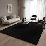 thumbnail of Teppich Wohnzimmer Hochflor Einfarbig Weich Flauschig Waschbar Strapazierfähig Rund Schwarz 120x120 cm – SPREE von Kadima Design
