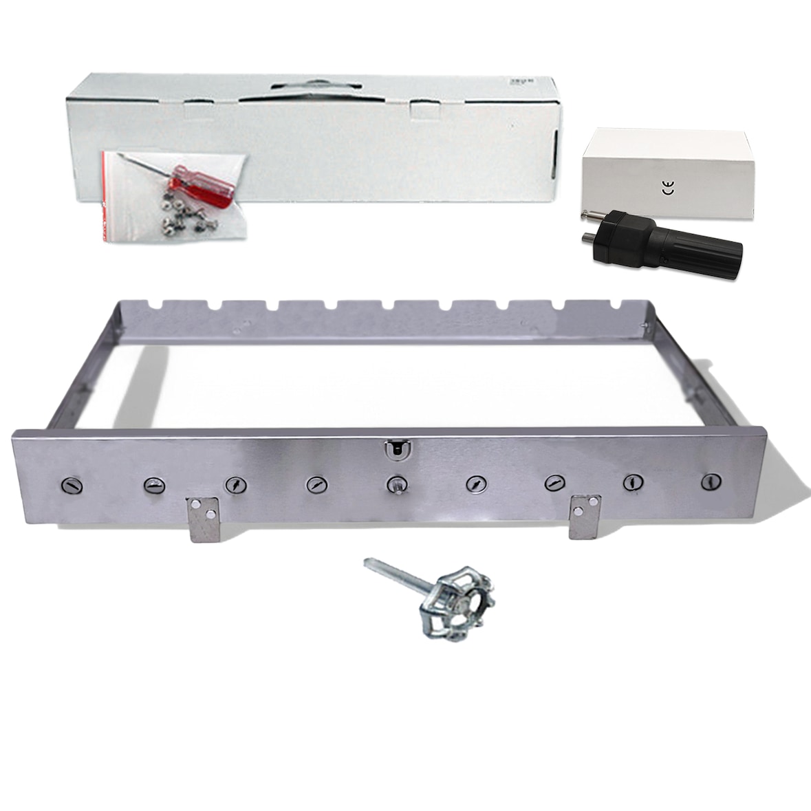 Schaschlik Spießdreher Sesam für 9 Spieße Mangal Aufsatz  Edelstahl, Batteriemotor