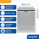 thumbnail of Exquisit Geschirrspüler 60 cm, Unterbaufähig, EEK: C, 12 Maßgedecke, Automatische Türöffnung, Startzeitvorwahl, 11 Liter, GSP6314-030C silber