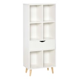 thumbnail of Librería estantería para libros con 1 cajón y patas de madera 6 compartimentos abiertos de almacenaje plantas archivos 50x29,5x120 cm