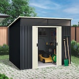 thumbnail of Wasabi - Caseta Jardín 5,6m2 Stark - Tragaluz Policarbonato - Gris Antracita y Beige - Puerta Corredera Doble - Techo Inclinado - Cobertizo Metal