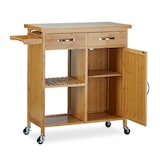 thumbnail of Relaxdays Küchenwagen Holz, Bambus, 4 Rollen, Arbeitsplatte aus Marmor, mit Schubladen, HBT: 85,5 x 89,5 x 36 cm, natur