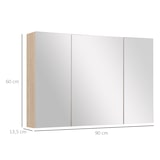 thumbnail of kleankin armario de baño con espejo mueble espejo para baño con 3 puertas y estantes ajustables para aseo dormitorio estilo moderno 90x60x13,5cm roble