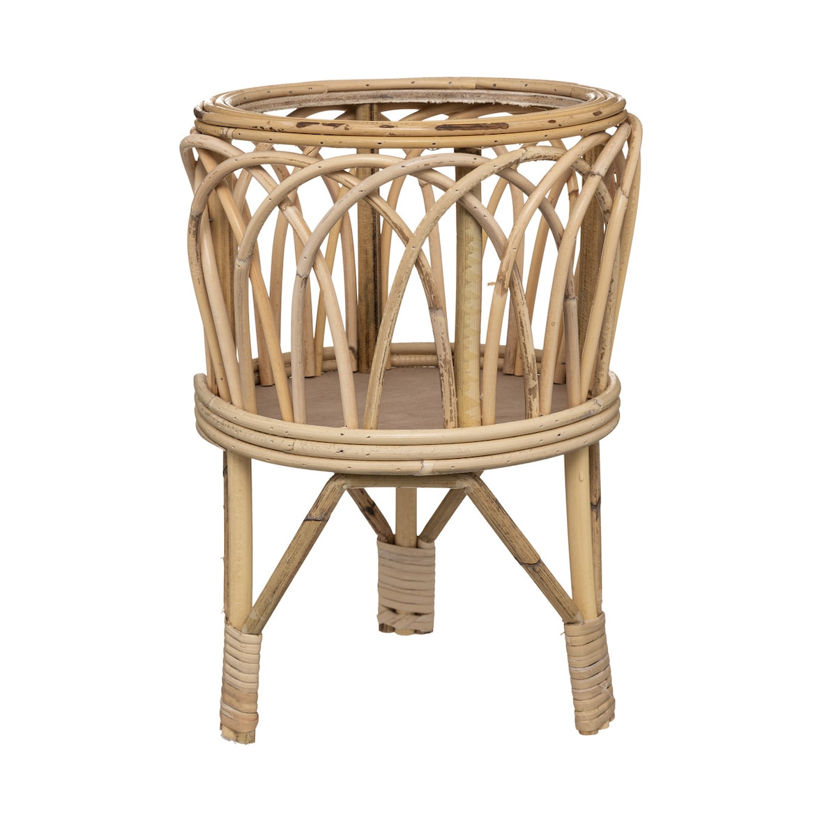 Atmosphera - "Carmen" beige plantenbak op een D27xH39 rotan standaard