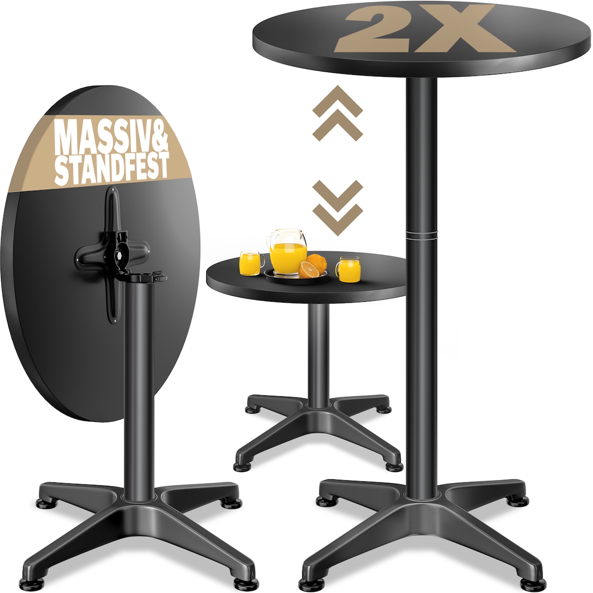 CASARIA® 2-in-1 Stehtisch höhenverstellbar 2er Set Schwarz