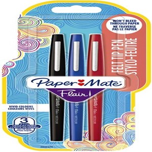Paper Mate Flair Original, Medium, 3 Farben, Schwarz, Blau, Rot, Rundspitze, 1 mm, Schwarz, Blau, Rot