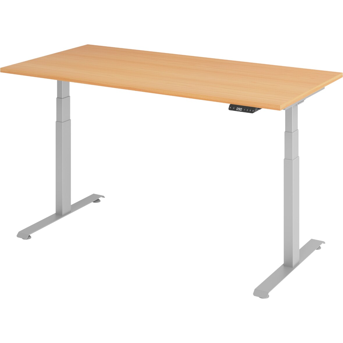 bümö höhenverstellbarer Schreibtisch 160 x 80 cm in Buche, Gestell silber - Höhenverstellbar Elektrisch Stehpult mit 3-fach Speicher, Computertisch,