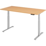thumbnail of bümö höhenverstellbarer Schreibtisch 160 x 80 cm in Buche, Gestell silber - Höhenverstellbar Elektrisch Stehpult mit 3-fach Speicher, Computertisch,