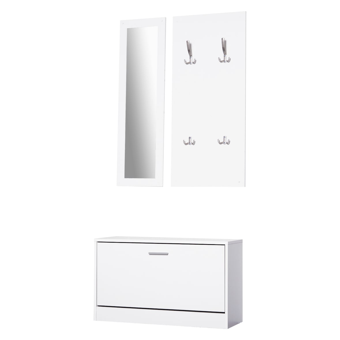 3 en 1 Juego de Muebles de Entrada con Zapatero Espejo y Perchero Pasillo Blanco