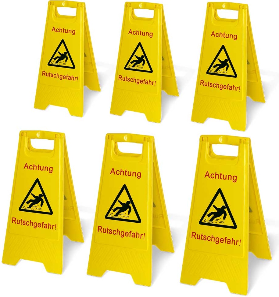 6er-Set Warnschild Achtung Rutschgefahr, Aufstellhöhe 600 mm
