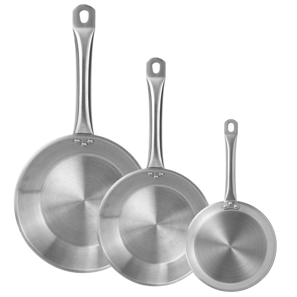 WellHome - 3er-Set Bratpfannen ø22/26/30cm aus Edelstahl, induktionsgeeignet und OHNE Antihaftbeschichtung