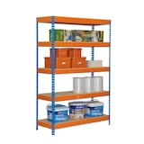 thumbnail of SimonRack Industrieel rek, 2000x1200x450 mm, 300 kg buigpunt, 5 houten legborden, garagerek, Blauw/Oranje/Hout- Bricoforte