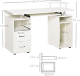 thumbnail of HOMCOM escritorio con estanterías mesa de ordenador con 2 cajones bandeja de teclado extraíble y soporte para monitor CPU para oficina 120x55x85 cm