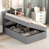 thumbnail of Merax Hydraulisches Polsterbett 90x200 aus Leinen Einzelbett Funktionsbett mit Gepolstertes Kopfteil & Lattenrost Grau