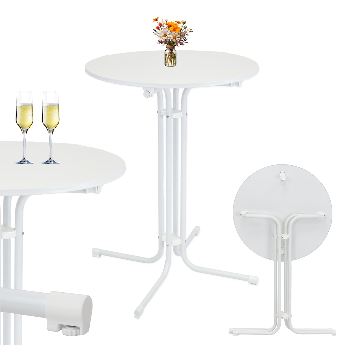 Stehtisch klappbar Ø 80 cm Höhe 110 cm Stahl MDF-Holz Gastrotisch Partytisch Bistrotisch in Weiß