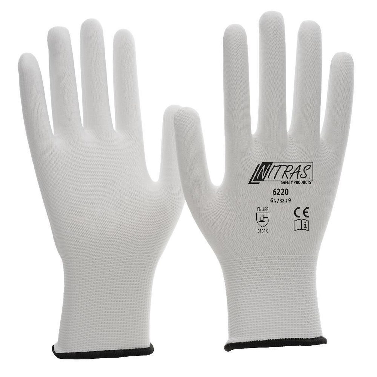 AS Arbeitsschutz Arbeitshandschuhe | Nitras Nylonhandschuhe, weiße Strickhandschuhe | Gr. 9
