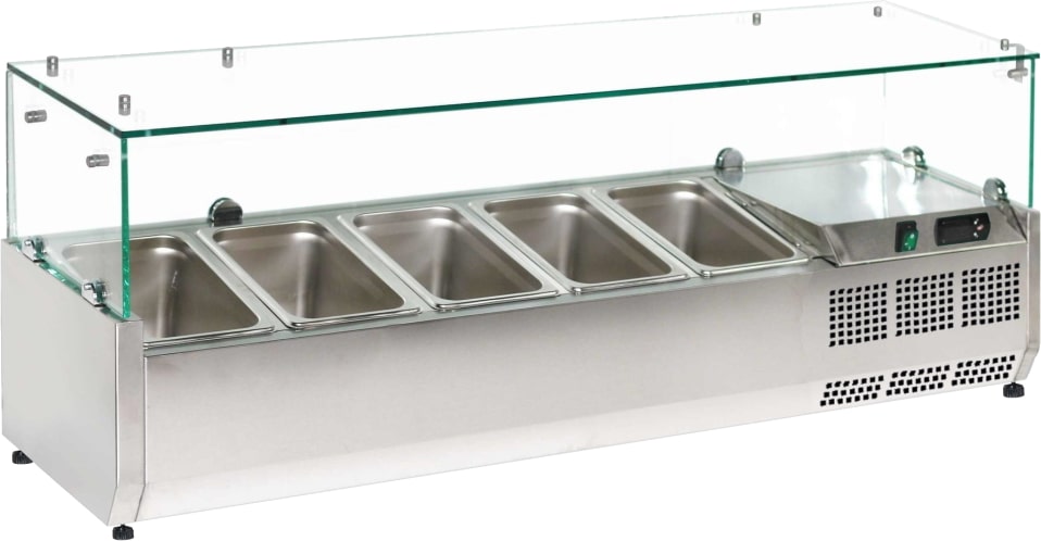 Zutatenkühlschrank mit vitrine mit 5 gn 1/4-150 behältern - 1200x335x440 mm - 160 W 230/1V - 751412CV Eurast