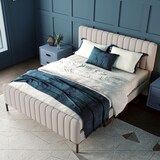 thumbnail of Merax Doppelbett 160x200 Polsterbett aus Leinen mit Höhenverstellbares Kopfteil & Lattenrost Beige