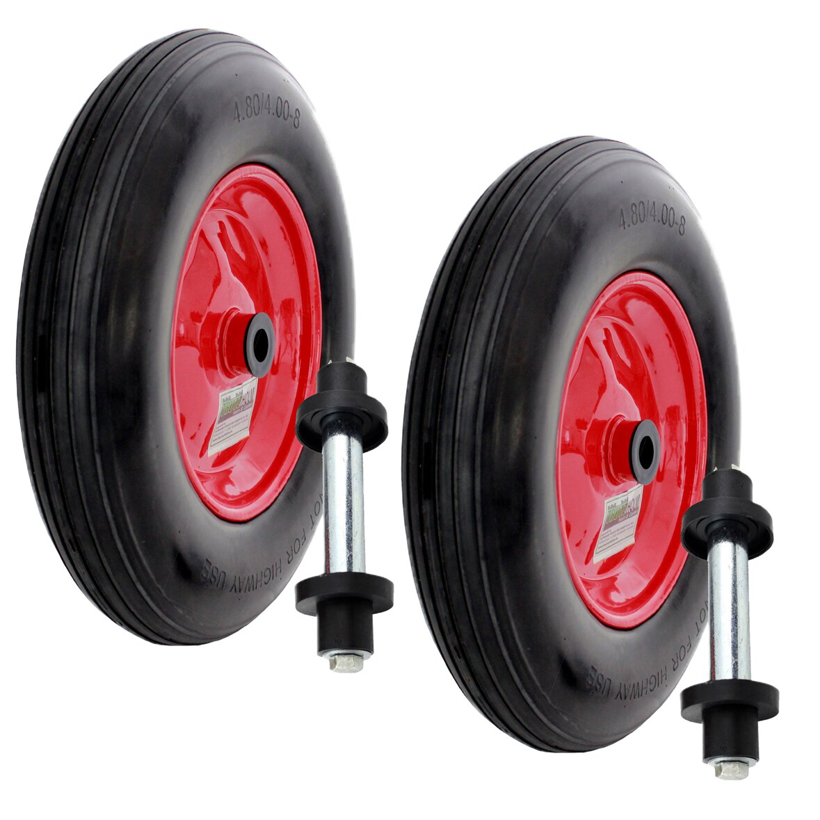 2x Schubkarrenrad Ersatzrad Vollgummi 4.80/4.00-8 mit Achse Stahlfelge